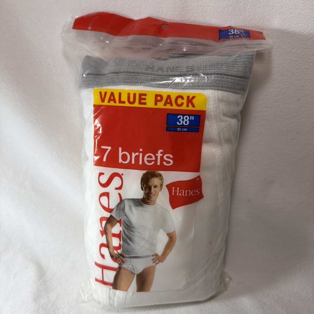 Vtg Hanes Men White Cotton Briefs Underwear Size 38 Large 7 Pair Pack 2249R NOS